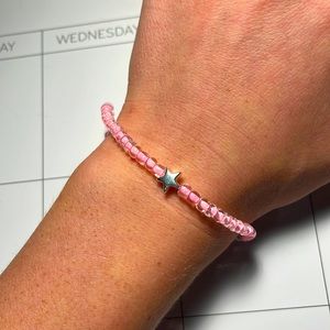 Pink glass bead anklet with a star 🤙🏻